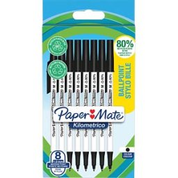 PAPER MATE PPM 2187678 - Ballpoint pen, black, M, Kilometrico, 8 pieces