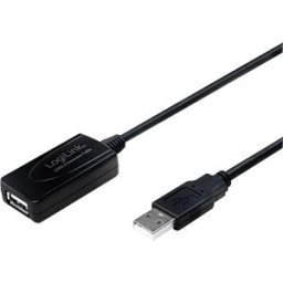 LOGILINK UA0143 - USB 2.0 cable, USB-A/M to USB-A/F, amplifier, black, 10 m