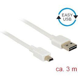 DELOCK 85161 - USB 2.0 Kabel, EASY A male to Mini B male, 3 m, white