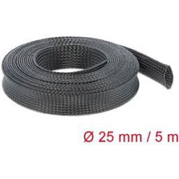DELOCK 18851 - Braided Sleeve, stretchable 5 m x 25 mm, black