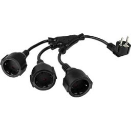 KABELMEISTER KM SK0103-S002 - W Power cable safety plug type E+F to 3x socket, black, 0.2 m