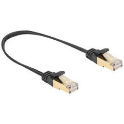 DELOCK 80323 - RJ45 flat cable, Cat.6a, S/FTP, braided jacket, 0.25 m, black