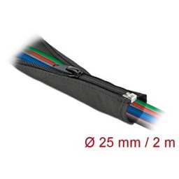DELOCK 19219 - Woven Sleeve with zip fasterner heat-resistant 2 m x 25 mm black
