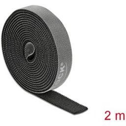 DELOCK 18383 - Hook and loop tape on roll, 2 m x 15 mm, black