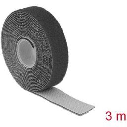 DELOCK 18714 - Hook and loop tape on roll, 3 m x 20 mm, black
