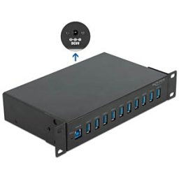 DELOCK 64112 - USB 3.0 10-port 10-inch industrial hub, black