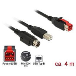 DELOCK 85490 - PoweredUSB cable male 24V > USB B + Mini-DIN 3 Pin, 4 m