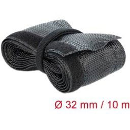 DELOCK 19059 - Braided Sleeving with Hook-and-Loop Fastener, 10 m x 32 mm, blac