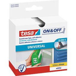 TESA 55225 - Tesa On & Off Velcro tape, white, 2 cm x 250 cm