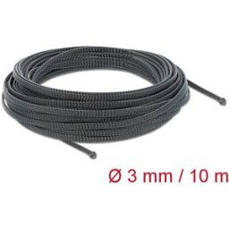 DELOCK 18847 - Braided Sleeve, stretchable 10 m x 3 mm, black