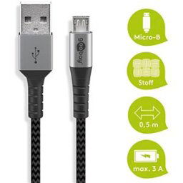 GOOBAY 49273 - Sync and charging cable, USB-A -> micro B, 0.5 m, textile, black