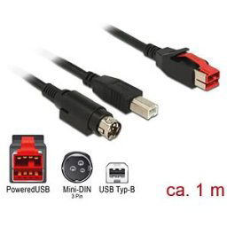 DELOCK 85487 - PoweredUSB cable male 24V > USB B + Mini-DIN 3 Pin, 1 m
