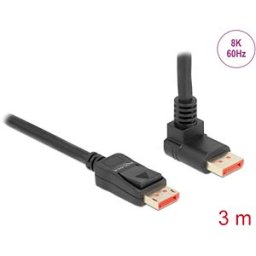 DELOCK 87056 - DisplayPort 1.4 cable, 8K @ 60 Hz, 90° angled on top, 3 m