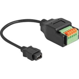 DELOCK 66252 - USB 2.0 Kabel Mini-B Buchse/Terminalblock mit Drucktaster 15 cm