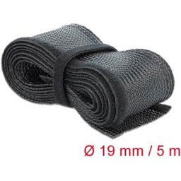 DELOCK 19050 - Braided Sleeving with Hook-and-Loop Fastener, 5 m x 19 mm, black