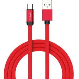 V-TAC VT-5342 R - Sync & charging, USB A -> USB C, 1,0m, cotton, red