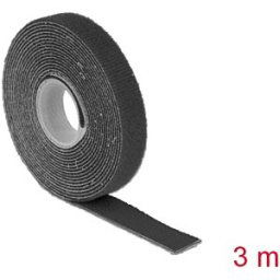 DELOCK 18710 - Hook and loop tape on roll, 3 m x 13 mm, black