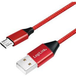 LOGILINK CU0151 - Sync and charging cable, USB-A -> micro B, 0.3 m, cotton, red