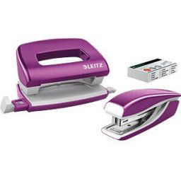 LEITZ 55612062 - NeXXt WOW Mini Stapler and Hole Punch Set, purple