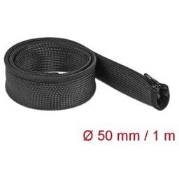 DELOCK 19166 - Braided Sleeve with zip fastener heat-resistant 1 m x 50 mm blac