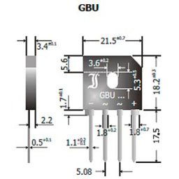 DIOTEC GBU4K DIO - Single-phase bridge rectifier, 800 Vrrm, 4 A, SIL