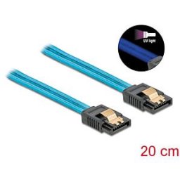 DELOCK 82121 - SATA 6 Gb/s Cable UV glow effect blue 20 cm