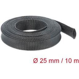 DELOCK 18904 - Braided Sleeving, stretchable 10 m x 25 mm, black