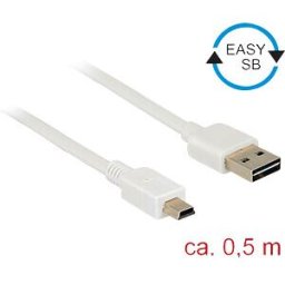 DELOCK 85159 - USB 2.0 Kabel, EASY A male to Mini B male, 0.5 m, white