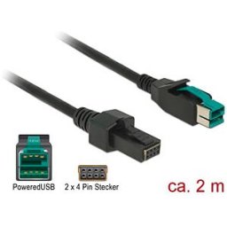DELOCK 85483 - PoweredUSB cable male 12V > 2x 4 Pin, 2 m