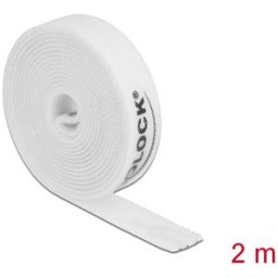DELOCK 18386 - Hook and loop tape on roll, 2 m x 15 mm, white