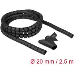 DELOCK 18836 - Spiral Hose with Pull-in Tool, 2.5 m x 20 mm, black