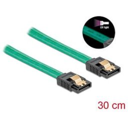 DELOCK 82064 - SATA 6 Gb/s Cable UV glow effect green 30 cm