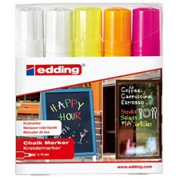 EDDING 4090/5S - Chalk marker set (white, yellow, orange, pink)
