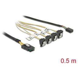 DELOCK 85683 - Cable, Mini SAS SFF-8087 > 4x Angled SATA + Sideband 0.5 m.