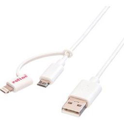 ROLINE 11028325 - Sync and charging cable, USB-A -> micro B + Lightning, 1.0 m