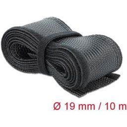 DELOCK 19056 - Braided Sleeving with Hook-and-Loop Fastener, 10 m x 19 mm, blac