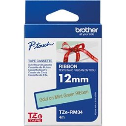 BROTHER P-TOUCH TZERM34 - Ribbon tape, gold on mint green, 12 mm