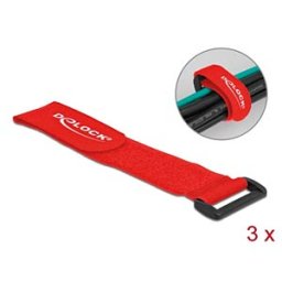 DELOCK 19535 - Klett-Kabelbinder mit Schlaufe L 280 x B 38 mm rot 3 Stück