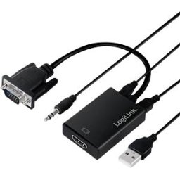 LOGILINK CV0060 - VGA adapter, HD15/M to HDMI-A + 3.5 mm+USB, FHD, black, 0.15 m