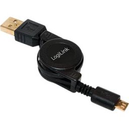 LOGILINK CU0090 - USB 2.0 cable, USB-A/M to Micro-USB/M, retractable, black, 0.75
