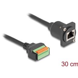 DELOCK 88153 - Cat.5e RJ45 cable, socket / terminal block, D-type, black 30 cm