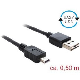 DELOCK 85158 - USB 2.0 Kabel, EASY A male to Mini B male, 0.5 m, black