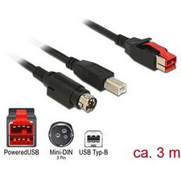 DELOCK 85489 - PoweredUSB cable male 24V > USB B + Mini-DIN 3 Pin, 3 m