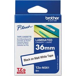 BROTHER P-TOUCH TZEM261 - Laminated labelling tape, black on white matt, 36 mm