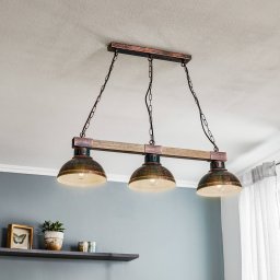 Luminex Hakon hanging light, 3-bulb, rust brown/natural wood