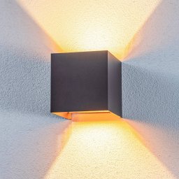 Lindby Nivar LED outdoor wall light, angular, black/gold, IP54