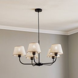 TK Lighting Chicago chandelier, linen shades, 5-bulb