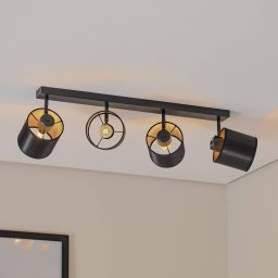 Argon Suerte ceiling light, black/gold, 4-bulb, textile, steel