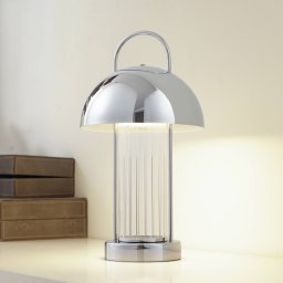 Lindby LED table lamp Mareli, chrome, metal, Ø 18 cm