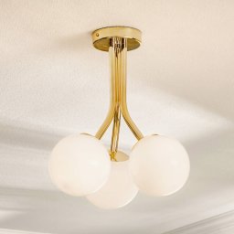Domiluce Selva ceiling light with three glass globes, gold